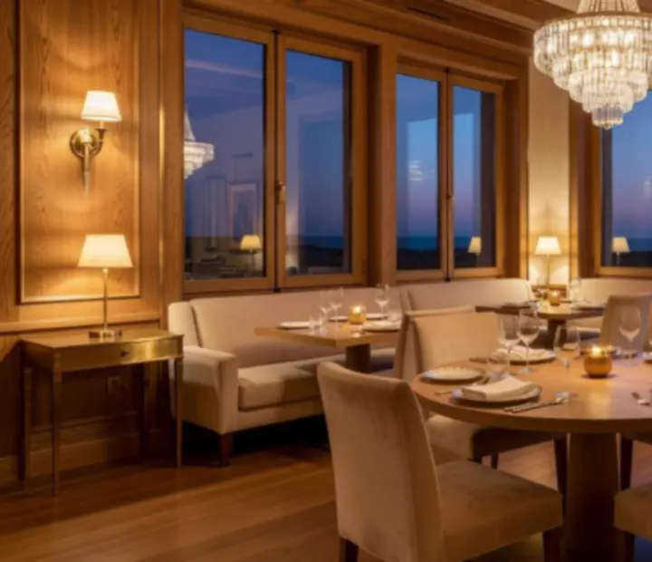 Mesa elegante com pratos de gastronomia contemporânea e ambiente acolhedor