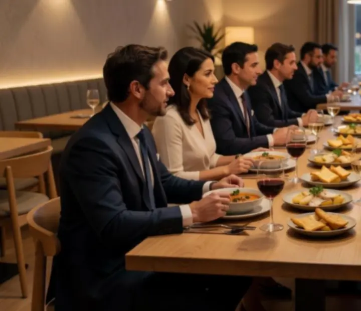 Mesa de jantar empresarial elegante preparada para um grupo