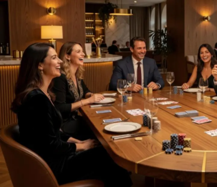 Ambiente elegante de noite de póquer offline no restaurante